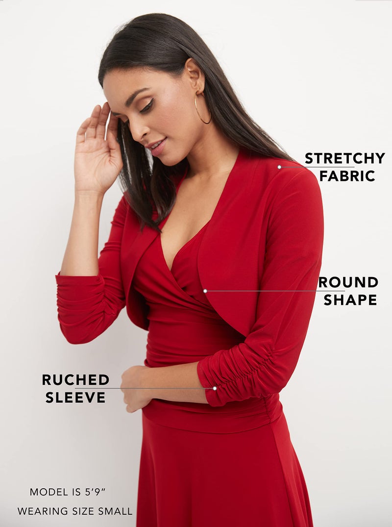 Rekucci Women's Jersey Soft Knit Stretch Bolero Shrug with Ruched Sleeves (Large, Black) - Image 5